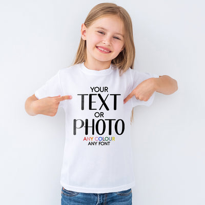 Custom Personalised Kids T-Shirt: Create Your Own Design with Any Text, Photo Print - Perfect for Boys & Girls - Hoolaroo