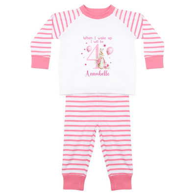 Personalised Baby Toddler Pyjamas - When I Wake Up I'll Be 1 2 3 4 Birthday PJs - Pink Bunny For Girls, 6 Months - 4 Years - Hoolaroo