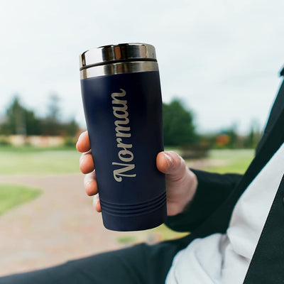 Personalised Engraved Reusable Coffee Cup Eco Friendly Gift Navy Blue Travel Mug - Hoolaroo