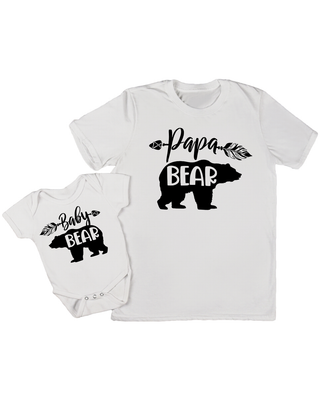 Papa Bear Baby Bear Dad and Baby Matching T-shirt Baby Vest 1st Father's Day Gift Present New Dad Gift First Father's Day - Hoolaroo