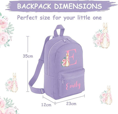 Personalised Backpack Baby Toddler Lilac Pink Rabbit Rucksack Girls 35 x 23 x 12 cm Nursery Baby Gift