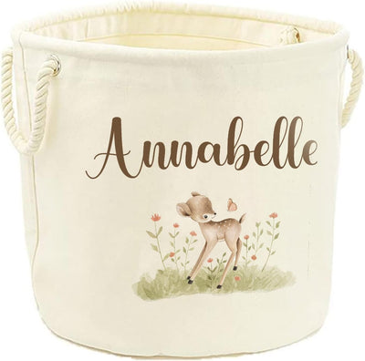 Personalised Toy Box Storage Basket For Kids - Deer Design & 2 Sizes - Baby Deer Name Gifts For Girls & Boys - Tidy Room - Hoolaroo