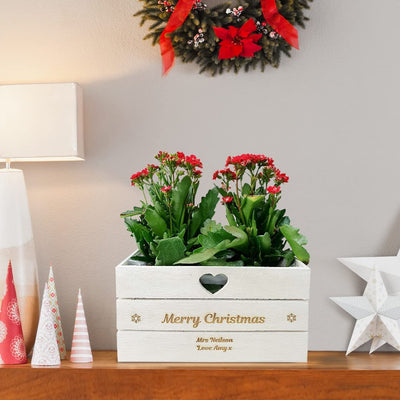 Hoolaroo Personalised Engraved Christmas Planter Plant Pot Lined Wooden Heart Vintage Any Message Neighbour Gift Teacher Present Xmas - Hoolaroo