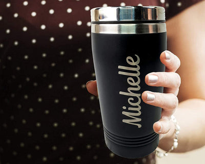 Personalised Engraved Reusable Coffee Cup Eco Friendly Gift Black Travel Mug - Hoolaroo