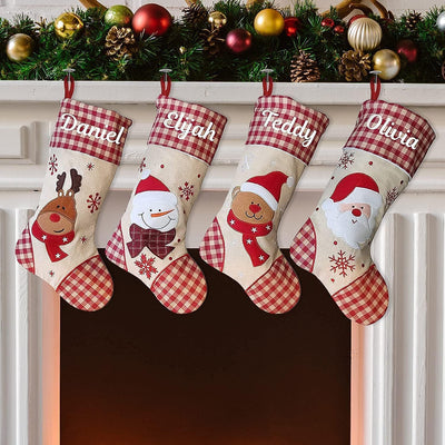 Personalised Christmas Stocking Check Santa Snowman Xmas - Hoolaroo