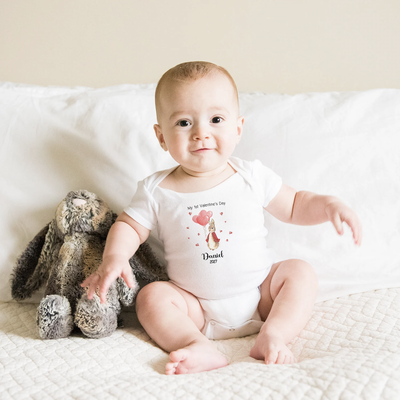 Personalised Baby My 1st Valentine's Day Bunny Rabbit Baby Grow Bodysuit Outfit Clothing Gift Vest
