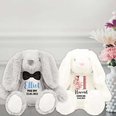 Hoolaroo Flower Girl Bunny Wedding Personalised Teddy Gift, Bridesmaid Proposal Page Boy Thank You Plush Soft Toy Kids 23cm - Hoolaroo