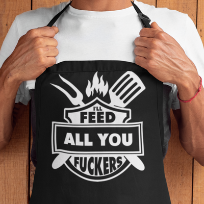 BBQ Aprons For Men - Funny Aprons For Men BBQ Chef Apron Barbeque Grill Fathers Day Gift Husband Brother Man Cook Grill King Cookery Dad Grandad Present – “I’ll Feed All You” Come Dine Dinner Part - Hoolaroo