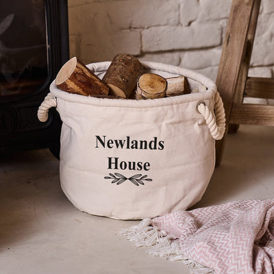 Personalised Log Basket Fireplace Storage Basket For Fire Wood Container House Cottage 40cm - Hoolaroo