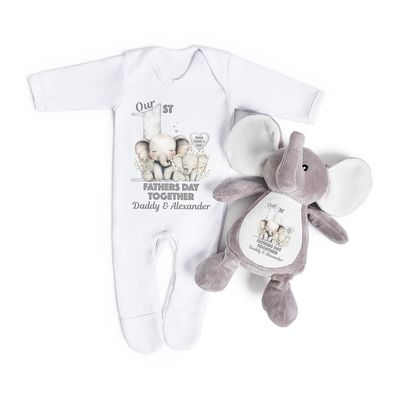 My 1st Fathers Day Sleepsuit Elephant Teddy Gift Set Personalised Pyjamas Baby Daddy Newborn Gift Together First 2025
