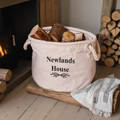 Personalised Log Basket Fireplace Storage Basket For Fire Wood Container House Cottage 40cm - Hoolaroo