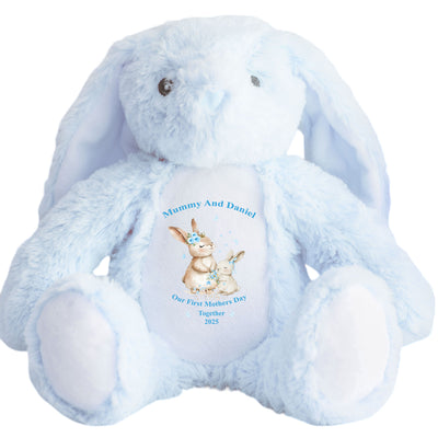 Personalised 1st Mothers Day Gift Set - First Mothers Day Together Bunny Babygrow Baby Blue Bunny Teddy