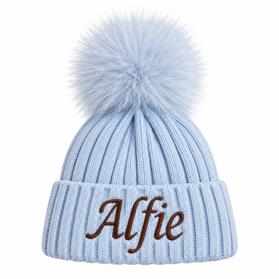 Personalised Embroidered Baby Winter Hat with Pom Pom – Ribbed Knitted Beanie Hat for Baby Boys & Girls – Personalised Name Gift – 0-12 Months