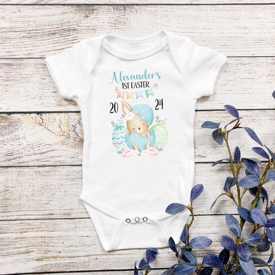 Personalised BabyGrow 1st Easter Bunny Design Newborn, 0-12 Months Vest Boy Baby Boy - Hoolaroo