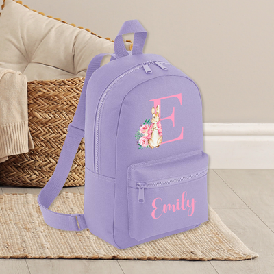 Personalised Backpack Baby Toddler Lilac Pink Rabbit Rucksack Girls 35 x 23 x 12 cm Nursery Baby Gift - Hoolaroo