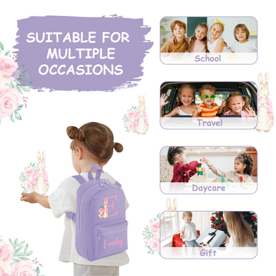 Personalised Backpack Baby Toddler Lilac Pink Rabbit Rucksack Girls 35 x 23 x 12 cm Nursery Baby Gift - Hoolaroo
