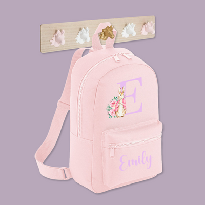 Personalised Baby & Toddler Floral Pink Rabbit Rucksack - 35 x 23 x 12 cm Baby Girl Gift - Hoolaroo