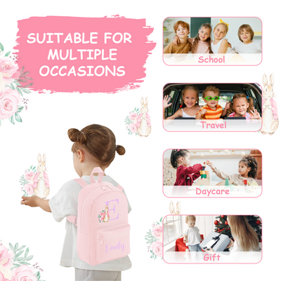 Personalised Baby & Toddler Floral Pink Rabbit Rucksack - 35 x 23 x 12 cm Baby Girl Gift - Hoolaroo
