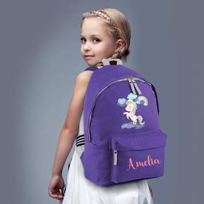 Personalised Unicorn Backpack for Girls Large 18L Kids Rucksack Purple Design School Bag for Nursery and Toddlers Customisable Children's Baby Pack 42x31x21cm - Hoolaroo