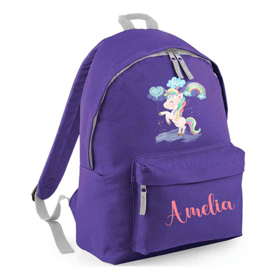 Personalised Unicorn Backpack for Girls Large 18L Kids Rucksack Purple Design School Bag for Nursery and Toddlers Customisable Children's Baby Pack 42x31x21cm - Hoolaroo