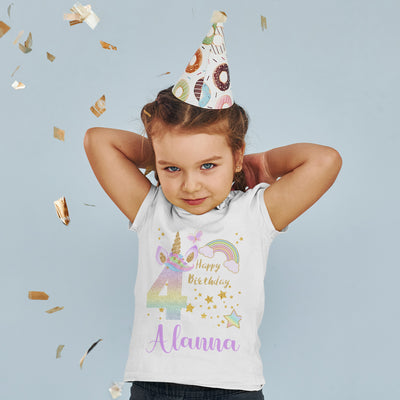 Personalised Birthday T-shirt for Girls Rainbow Unicorn Top 1st birthday outfit girl Age 1 2 3 4 5 I am 2nd 3rd 4th 5th Party First - Hoolaroo