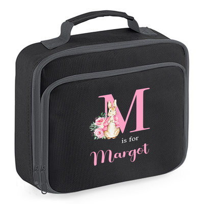 Personalised Children's Lunch Bag – Bunny Rabbit Themed – Custom Name & Initial – Back to School Gift – Boys and Girls 20x23x8cm