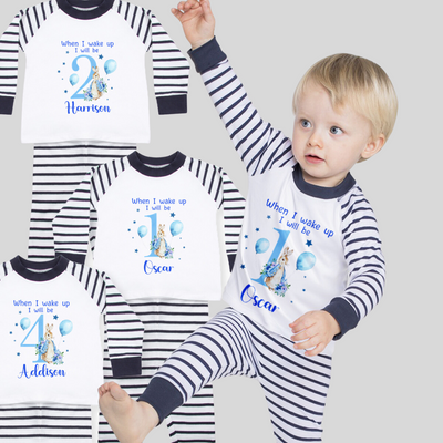 Personalised Baby Toddler Pyjamas: 'When I Wake Up I Will Be 1 2 3 4' Birthday PJs for Boys, 6 Months - 4 Years - Hoolaroo