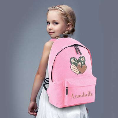 Personalised Boho Heart Backpack for Girls Large 18L Kids Rucksack School Bag for Age 8 9 10 Teenager Customisable Children's Pack Name 42x31x21cm - Hoolaroo