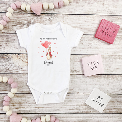 Personalised Baby My 1st Valentine's Day Bunny Rabbit Baby Grow Bodysuit Outfit Clothing Gift Vest - Hoolaroo