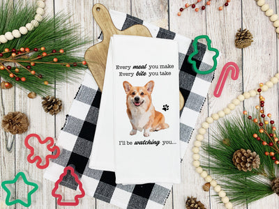 Dog Lover Kitchen Tea Towel Gift - Beagle, Corgi, Pug, Labrador, Poodle, Dachsund- 'Every Meal You Make, I'll Be Watching You' Humorous Dog-Themed Towel - Hoolaroo