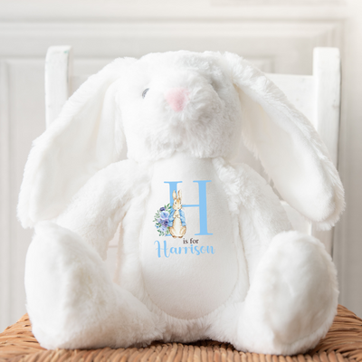 Personalised Bunny Rabbit Letter Name Baby Cream Blue Gift For Newborn Boy Teddy Bear 23cm New Baby Present Easter - Hoolaroo