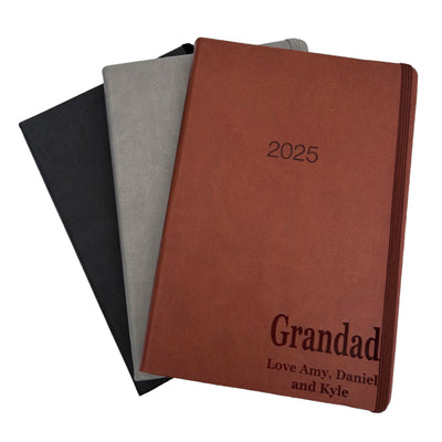 Personalised Leather PU Diary 2025, A5 Page Per Day, Vegan, Custom Engraved Gift Present - Hoolaroo