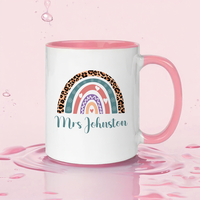 Personalised Teacher Mug – Rainbow Design Customised Name – Unique End of Term Teacher Gift from Pupil – Thank You Tutor Present for Year Leaving Teacher Assistant
