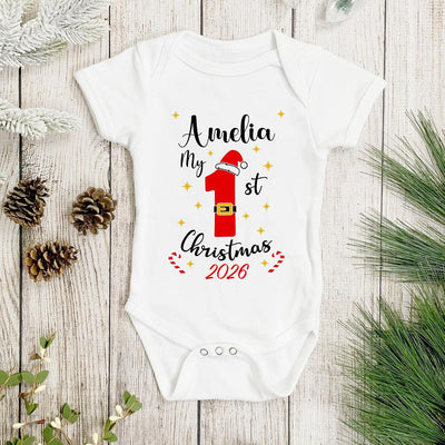 Baby First Christmas Baby Grow Santa Bodysuit 1st Xmas Outfit Cotton BabyGrow Vest Girl Boy Unisex Gift