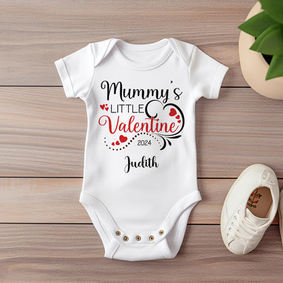 Personalised Mummy's Little Valentine Babygrow Baby 1st Valentine's Day Bodysuit Custom Baby Gift - Hoolaroo