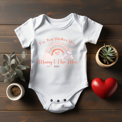 Personalised BabyGrow 1st Mother's Day Together Baby Hippo Rainbow Design Newborn, 0-12 Months Vest - Hoolaroo