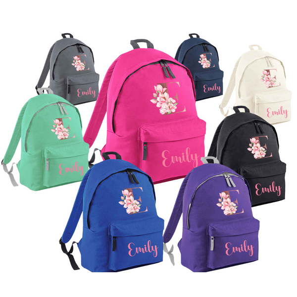 Letters Backpack Personalised Floral Letter Initial Backpack for Girls Large 18L Kids R ...