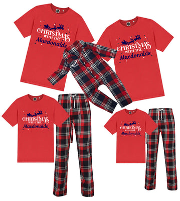 Personalised Family Christmas Pyjamas - Xmas Pjs Santa's Sleigh Men Women Kids Toddler Sleepsuit Tshirt - Hoolaroo