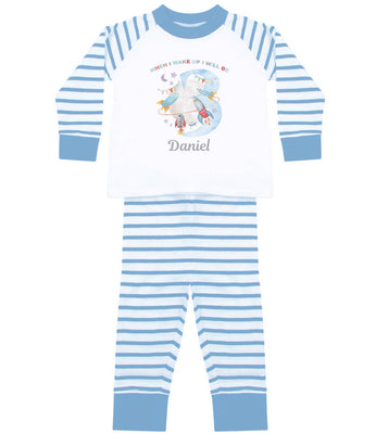 Personalised Birthday Pyjamas for Boy - Blue Stripe Space Design - When I wake Up I Will Be 1 2 3 4 5 - PJs - Hoolaroo