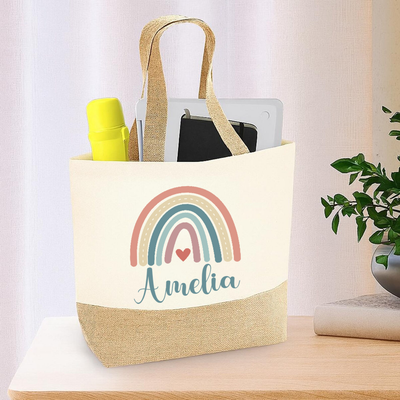 Personalised Tote Bag for Women with Custom Name – Thoughtful Gift with Rainbow Design – Reusable Gift for Mum, Wife, Friend, Bridesmaid, Teacher, Birthday, Mother's Day