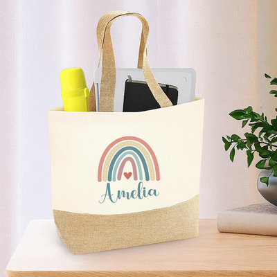 Personalised Tote Bag for Women with Custom Name – Thoughtful Gift with Rainbow Design – Reusable Gift for Mum, Wife, Friend, Bridesmaid, Teacher, Birthday, Mother's Day