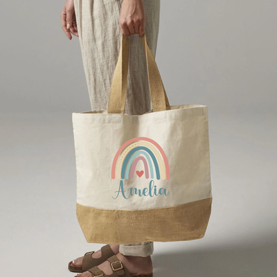 Personalised Tote Bag for Women with Custom Name – Thoughtful Gift with Rainbow Design – Reusable Gift for Mum, Wife, Friend, Bridesmaid, Teacher, Birthday, Mother's Day