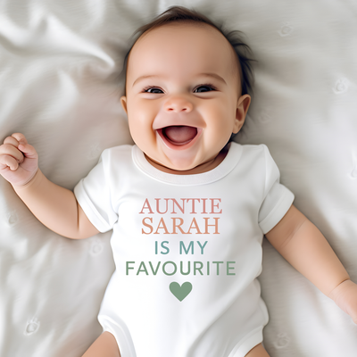 Personalised Auntie Or Uncle is My Favourite BabyGrow Vest Custom Bodysuit Gift for New Baby – Soft Cotton Baby Onesie for Boys & Girls – Unique Newborn Baby Shower Present – Cute Baby Outfit