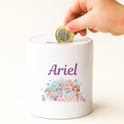 Personalised Money Bank Girls Mermaid Under The Sea, Kids Money Box Customised Gift Baby Child