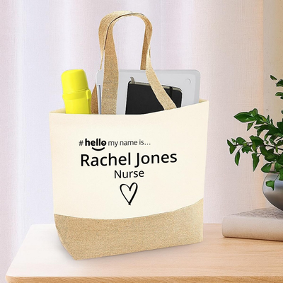 Personalised Nurse Tote Bag – Custom Name Shopping Bag with Hello My Name Is – Reusable Gift for Nurses, Doctors, NHS Staff, Medical Students, Healthcare Workers