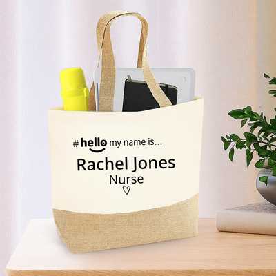Personalised Nurse Tote Bag – Custom Name Shopping Bag with Hello My Name Is – Reusable Gift for Nurses, Doctors, NHS Staff, Medical Students, Healthcare Workers