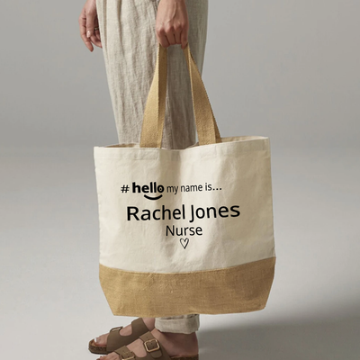 Personalised Nurse Tote Bag – Custom Name Shopping Bag with Hello My Name Is – Reusable Gift for Nurses, Doctors, NHS Staff, Medical Students, Healthcare Workers