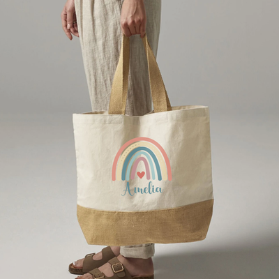 Personalised Tote Bag for Women with Custom Name – Thoughtful Gift with Rainbow Design – Reusable Gift for Mum, Wife, Friend, Bridesmaid, Teacher, Birthday, Mother's Day