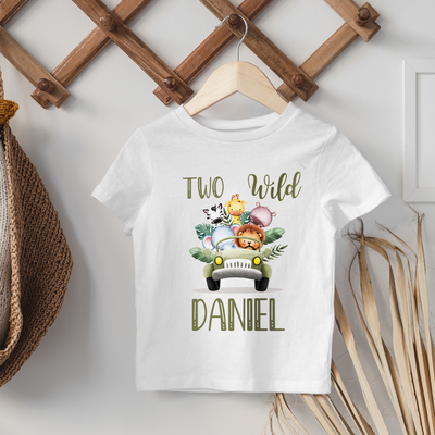 Personalised 2nd Birthday T-Shirt for Boys & Girls - TWO WILD Jungle Design Age 2 - Hoolaroo