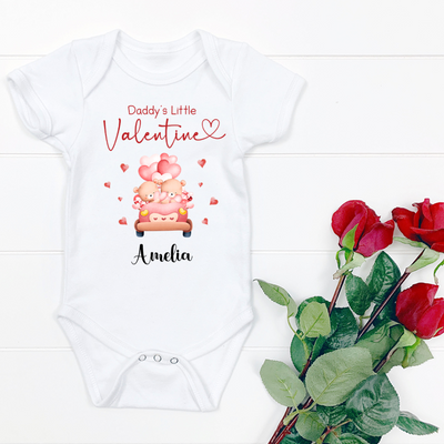 Personalised Daddy's Little Valentine Babygrow Baby 1st Valentine's Day Bodysuit Baby Gift - Hoolaroo